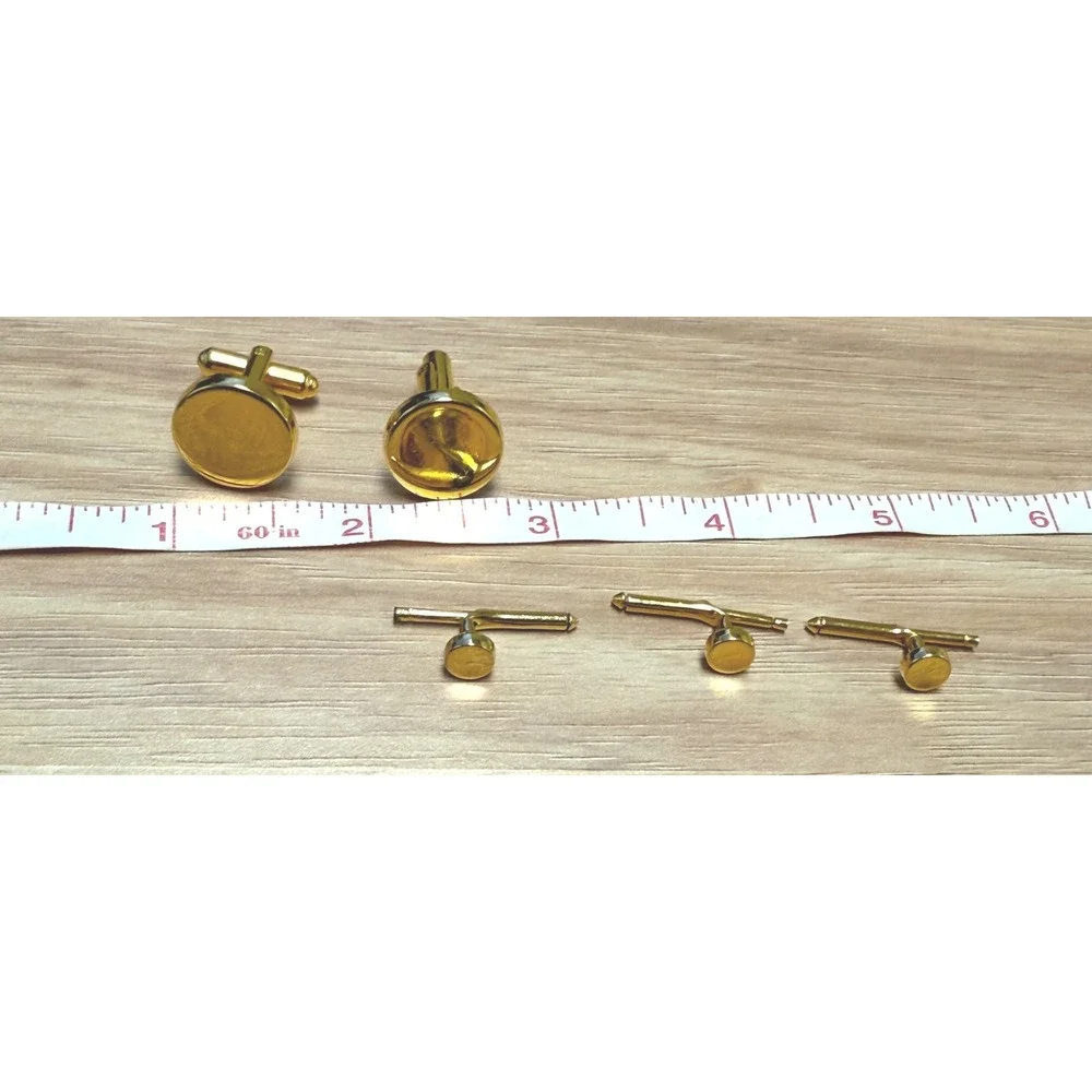 Vintage WB Gold Tone Round Cufflinks and Shirt Studs Set 5pc Formal Tuxedo Mens‎